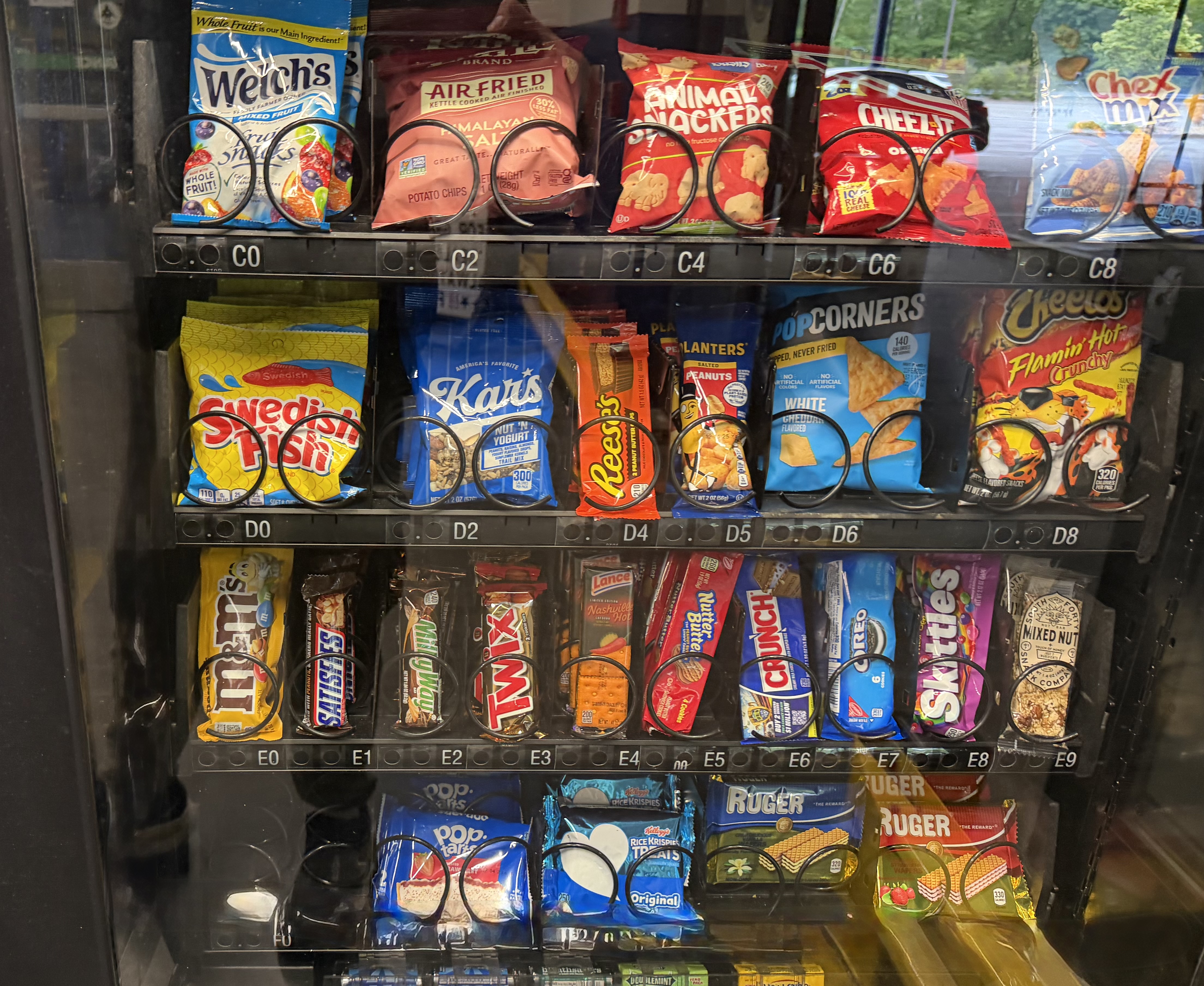 Vending machine snacks selection