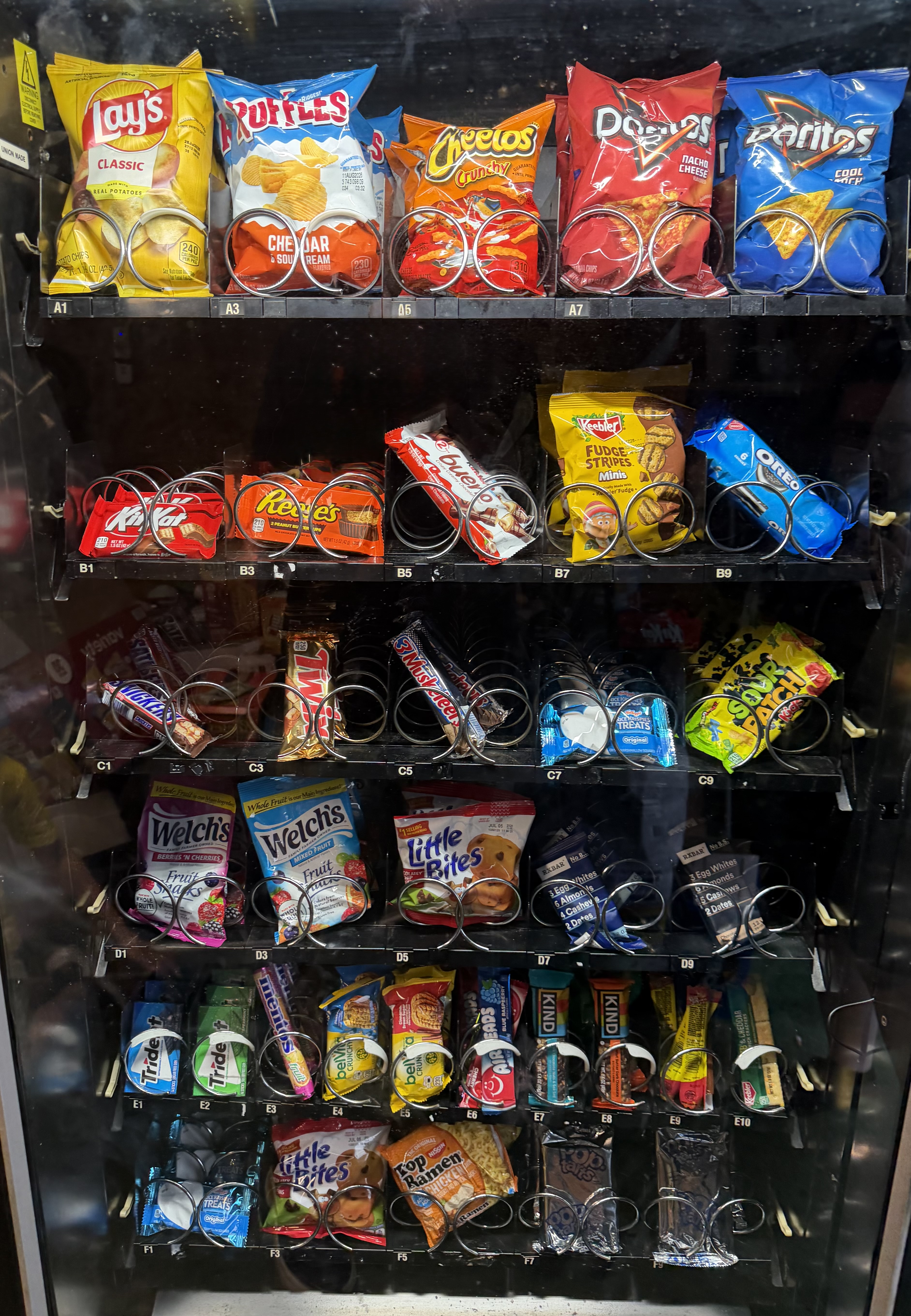 Big Bertha vending machine stocked with snacks